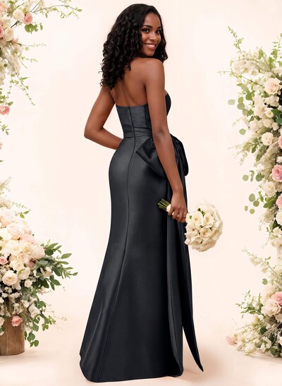 Trumpet/Mermaid Strapless Sleeveless Satin Bridesmaid Dresses With Bow(s)