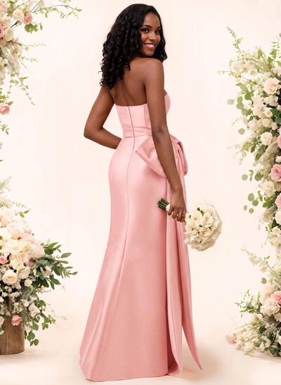 Trumpet/Mermaid Strapless Sleeveless Satin Bridesmaid Dresses With Bow(s)