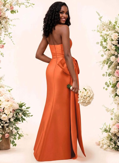 Trumpet/Mermaid Strapless Sleeveless Satin Bridesmaid Dresses With Bow(s)