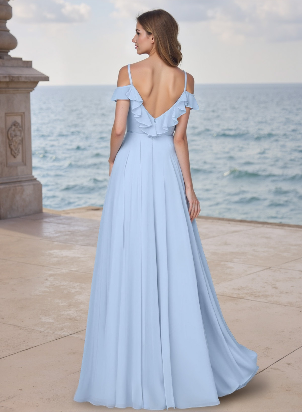 A-Line V-Neck Sleeveless Chiffon Bridesmaid Dresses With Ruffle/High Split