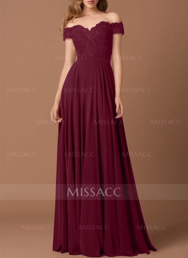 A-Line Off-The-Shoulder Sleeveless Chiffon Bridesmaid Dresses With Lace