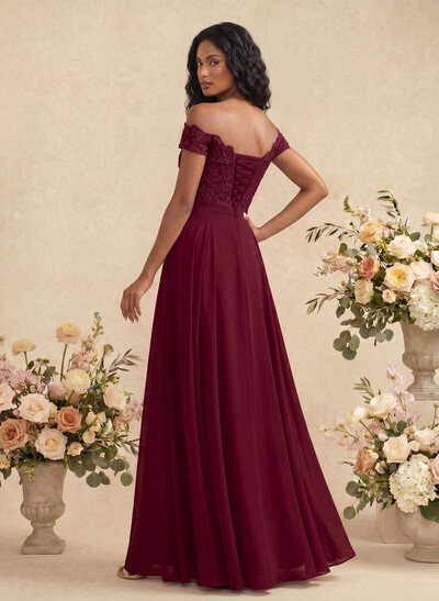 A-Line Off-The-Shoulder Sleeveless Chiffon Bridesmaid Dresses With Lace