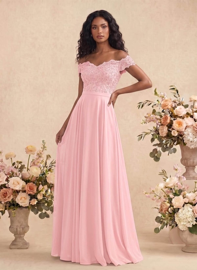 A-Line Off-The-Shoulder Sleeveless Chiffon Bridesmaid Dresses With Lace