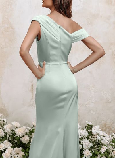 Sheath/Column Cowl Neck Sleeveless Silk Like Satin Bridesmaid Dresses