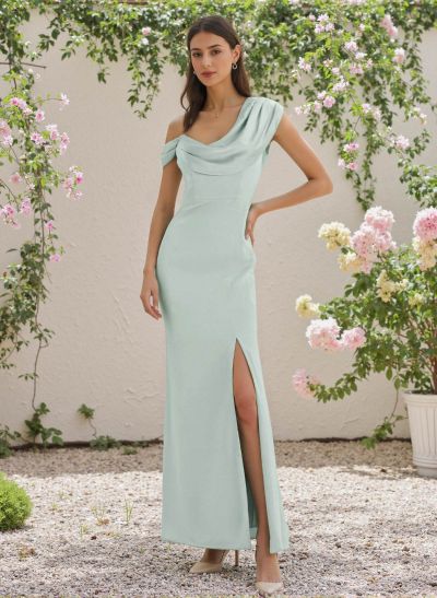 Sheath/Column Cowl Neck Sleeveless Silk Like Satin Bridesmaid Dresses