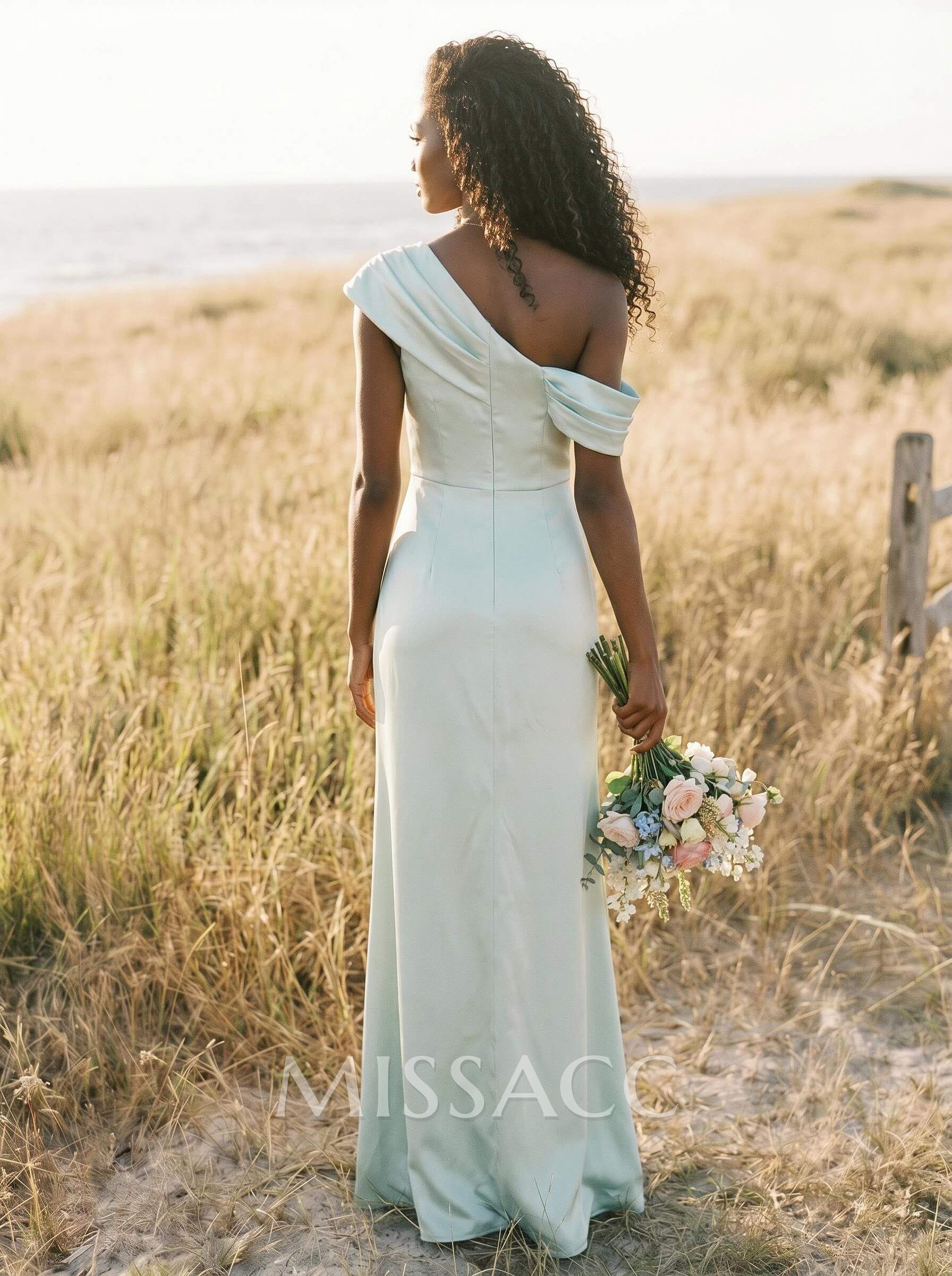 Sheath/Column Cowl Neck Sleeveless Silk Like Satin Bridesmaid Dresses
