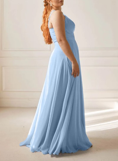 A-Line Halter Sleeveless Floor-Length Chiffon Bridesmaid Dresses