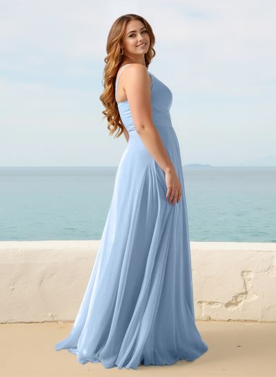 A-Line Halter Sleeveless Floor-Length Chiffon Bridesmaid Dresses