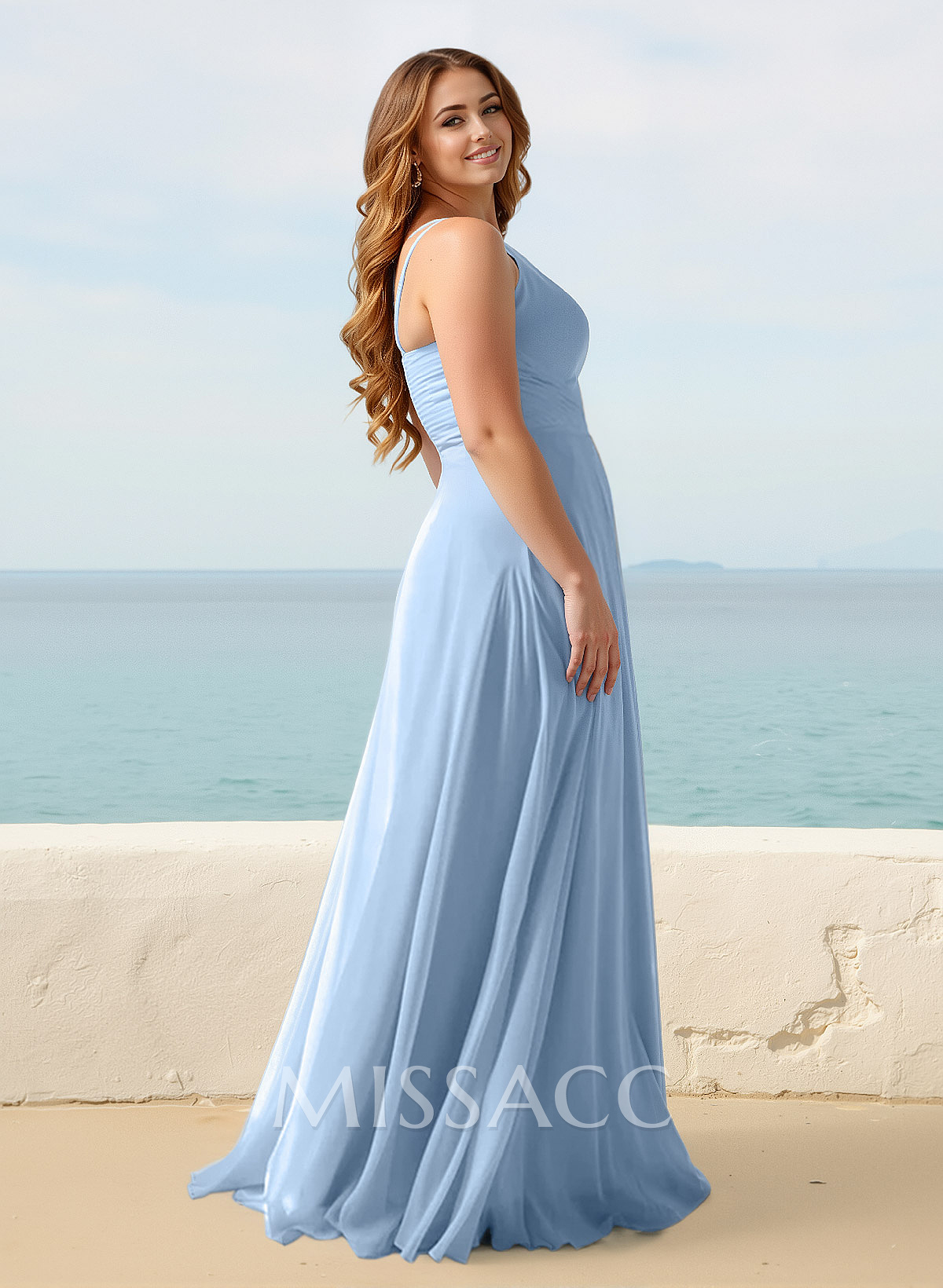 A-Line Halter Sleeveless Floor-Length Chiffon Bridesmaid Dresses