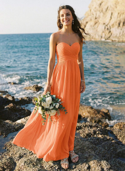 A-Line Sweetheart Sleeveless Floor-Length Chiffon Bridesmaid Dresses