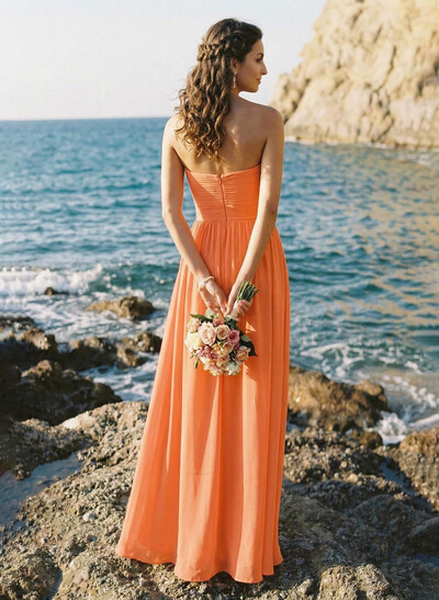 A-Line Sweetheart Sleeveless Floor-Length Chiffon Bridesmaid Dresses