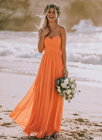 A-Line Sweetheart Sleeveless Floor-Length Chiffon Bridesmaid Dresses