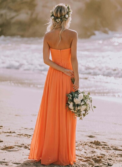 A-Line Sweetheart Sleeveless Floor-Length Chiffon Bridesmaid Dresses
