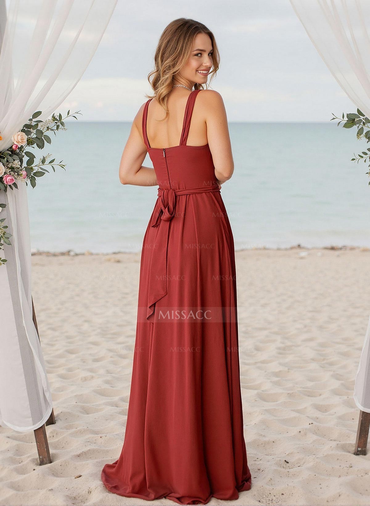 A-Line Halter Sleeveless Floor-Length Chiffon Bridesmaid Dresses