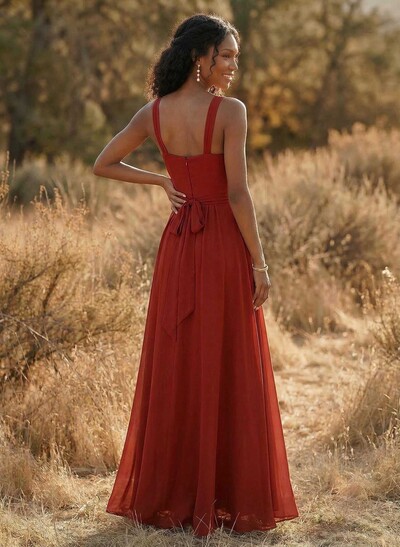 A-Line Halter Sleeveless Floor-Length Chiffon Bridesmaid Dresses