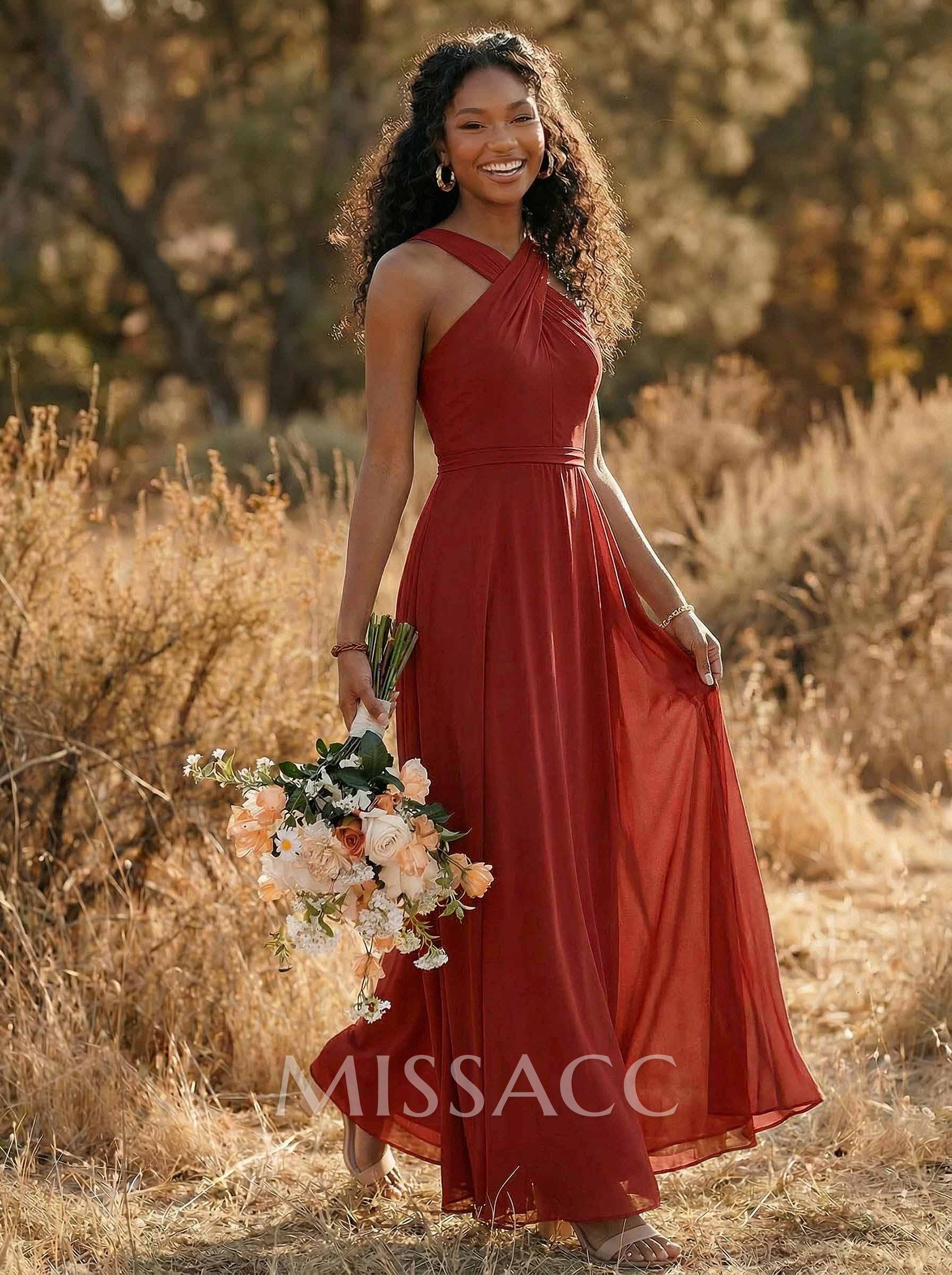 A-Line Halter Sleeveless Floor-Length Chiffon Bridesmaid Dresses A-Line Halter Sleeveless Floor-Length Chiffon Bridesmaid Dresses