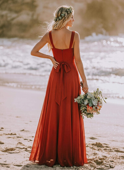 A-Line Halter Sleeveless Floor-Length Chiffon Bridesmaid Dresses