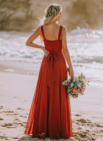A-Line Halter Sleeveless Floor-Length Chiffon Bridesmaid Dresses