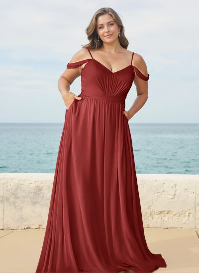 A-Line V-Neck Sleeveless Floor-Length Chiffon Bridesmaid Dresses