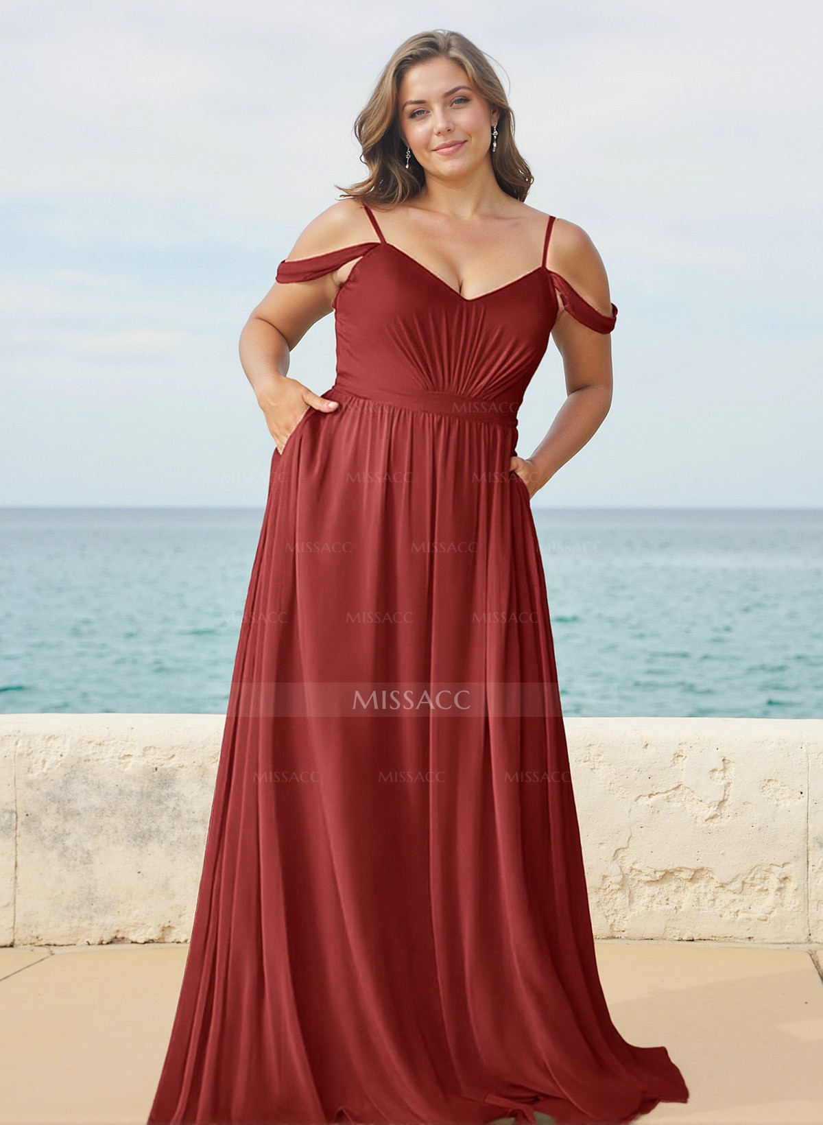 A-Line V-Neck Sleeveless Floor-Length Chiffon Bridesmaid Dresses