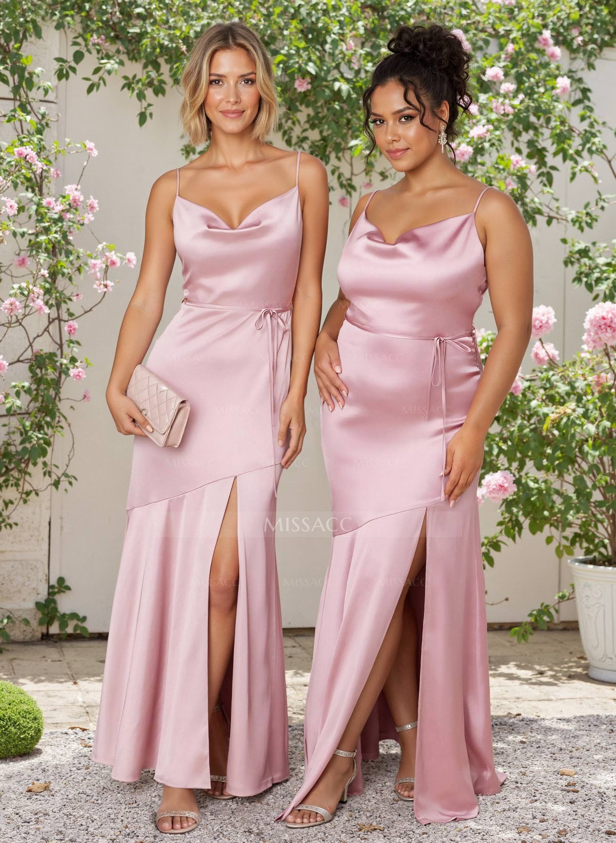 Trumpet/Mermaid Cowl Silk Like Satin Bridesmaid Dresses With High Split