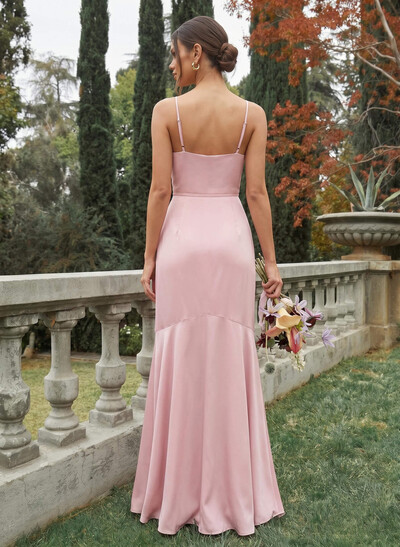 Trumpet/Mermaid Cowl Silk Like Satin Bridesmaid Dresses With High Split