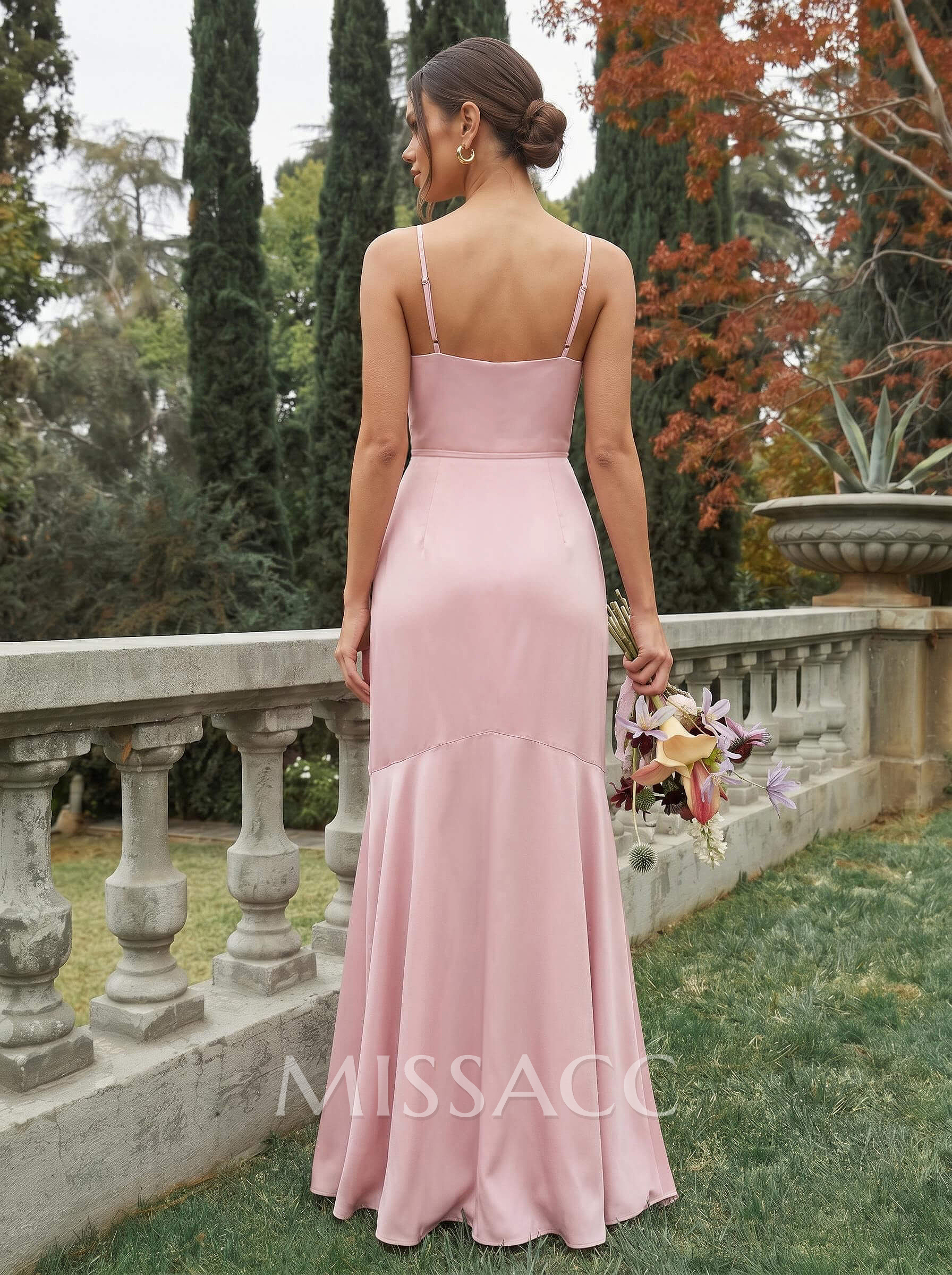 Trumpet/Mermaid Cowl Silk Like Satin Bridesmaid Dresses With High Split