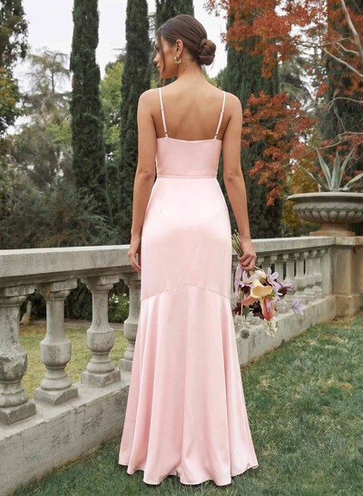 Trumpet/Mermaid Cowl Silk Like Satin Bridesmaid Dresses With High Split