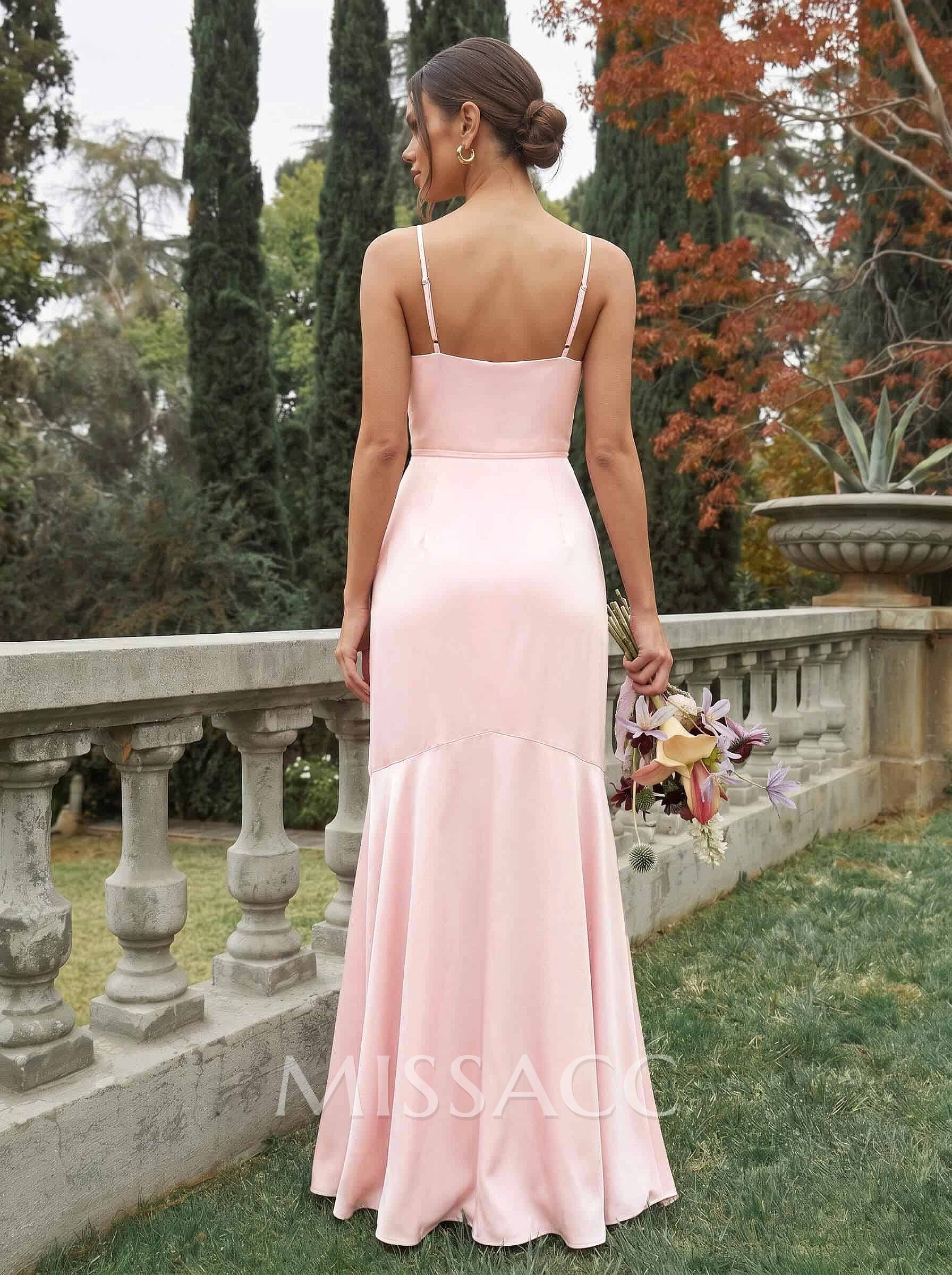 Trumpet/Mermaid Cowl Silk Like Satin Bridesmaid Dresses With High Split