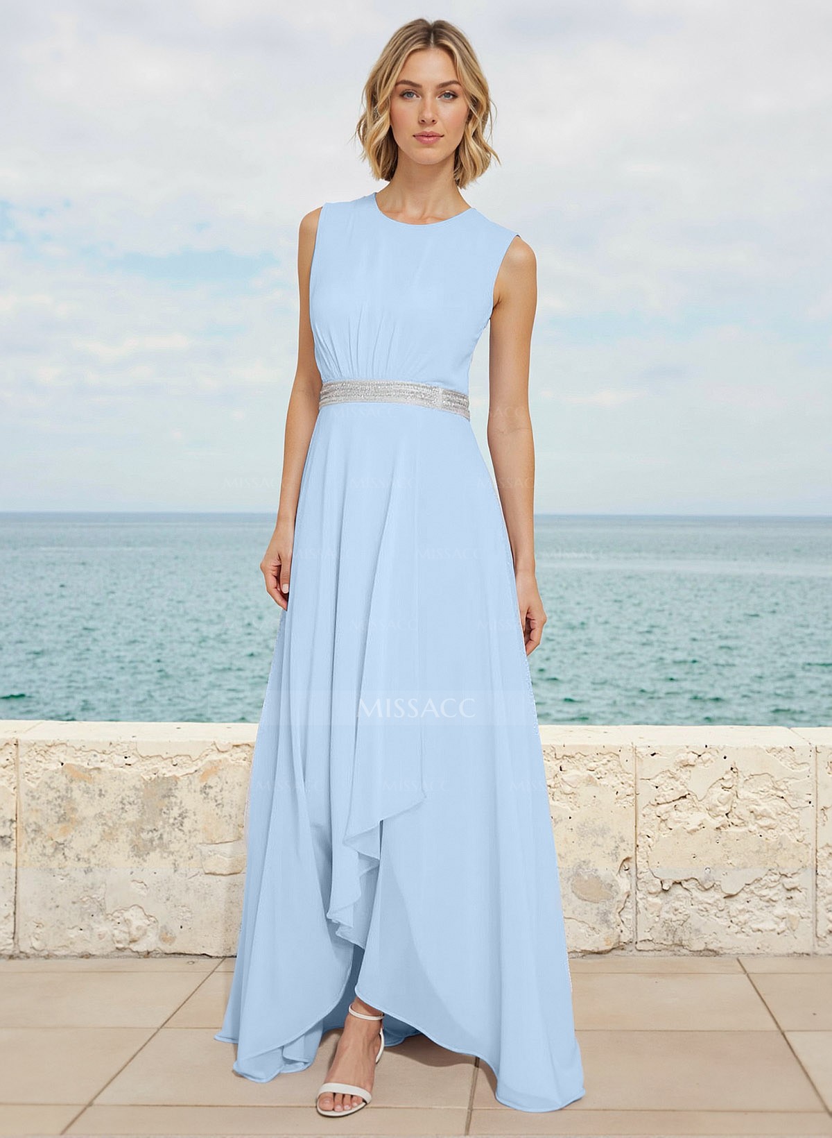 A-Line Scoop Neck Sleeveless Floor-Length Chiffon Bridesmaid Dresses