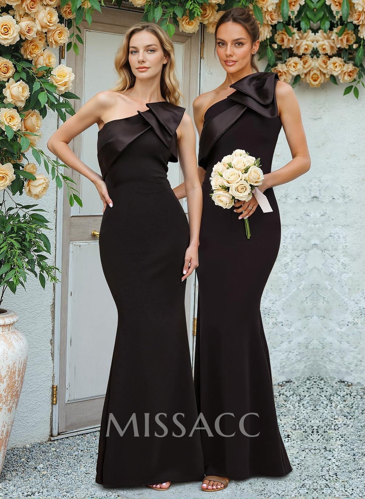 Trumpet/Mermaid One-Shoulder Elastic Satin Bridesmaid Dresses With Bow(s) Trumpet/Mermaid One-Shoulder Elastic Satin Bridesmaid Dresses With Bow(s)