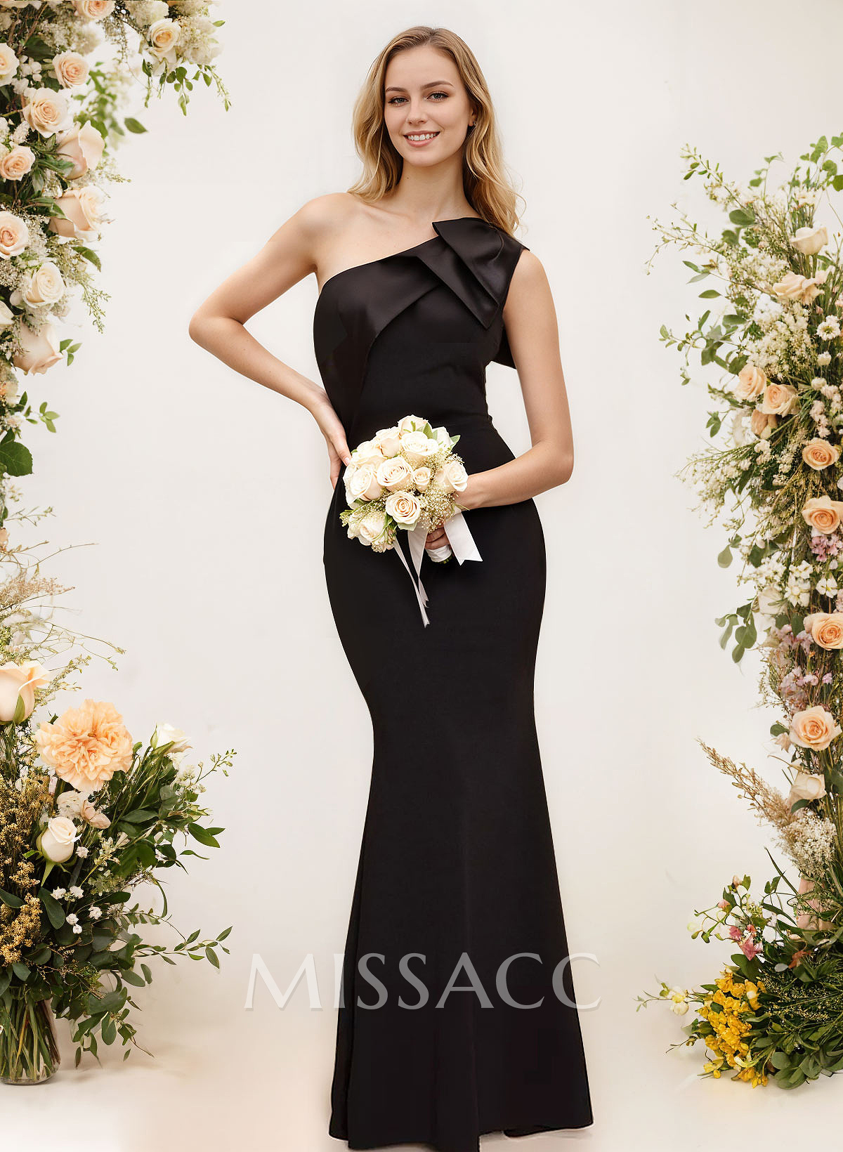 Trumpet/Mermaid One-Shoulder Elastic Satin Bridesmaid Dresses With Bow(s) Trumpet/Mermaid One-Shoulder Elastic Satin Bridesmaid Dresses With Bow(s)