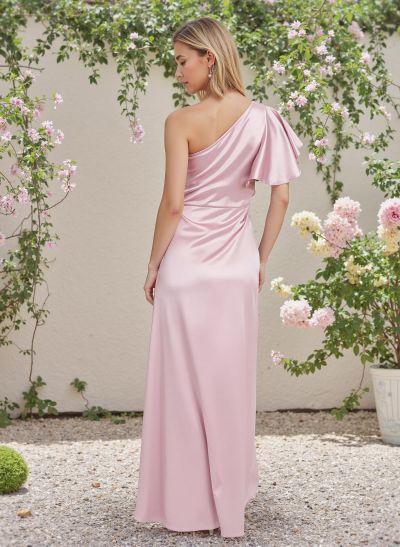 Sheath/Column One-Shoulder Silk Like Satin Bridesmaid Dresses With Split Front