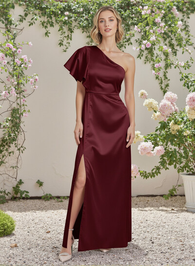 Sheath/Column One-Shoulder Charmeuse Bridesmaid Dresses With Split Front