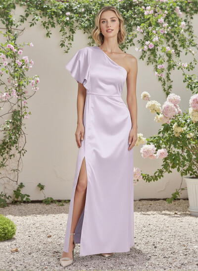 Sheath/Column One-Shoulder Charmeuse Bridesmaid Dresses With Split Front