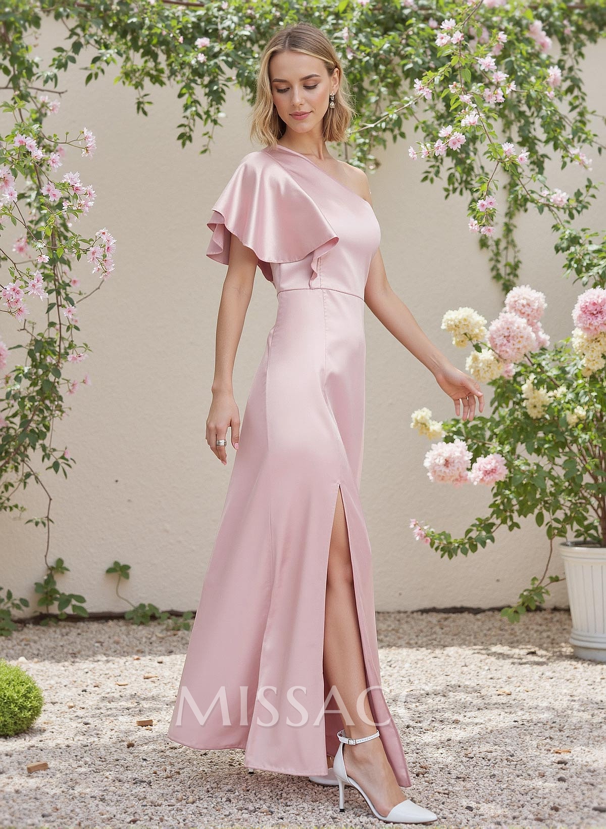 Sheath/Column One-Shoulder Charmeuse Bridesmaid Dresses With Split Front