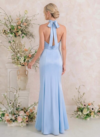 Sheath/Column Halter Sleeveless Floor-Length Matte Satin Bridesmaid Dresses