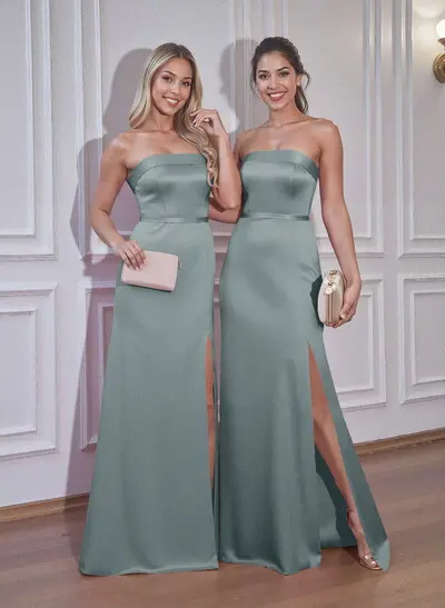 strapless dress bridesmaid Sheath/Column Sleeveless Floor-Length Stretch Crepe S7474B - Bridesmaid Dresses Simple Off Shoulder White Short