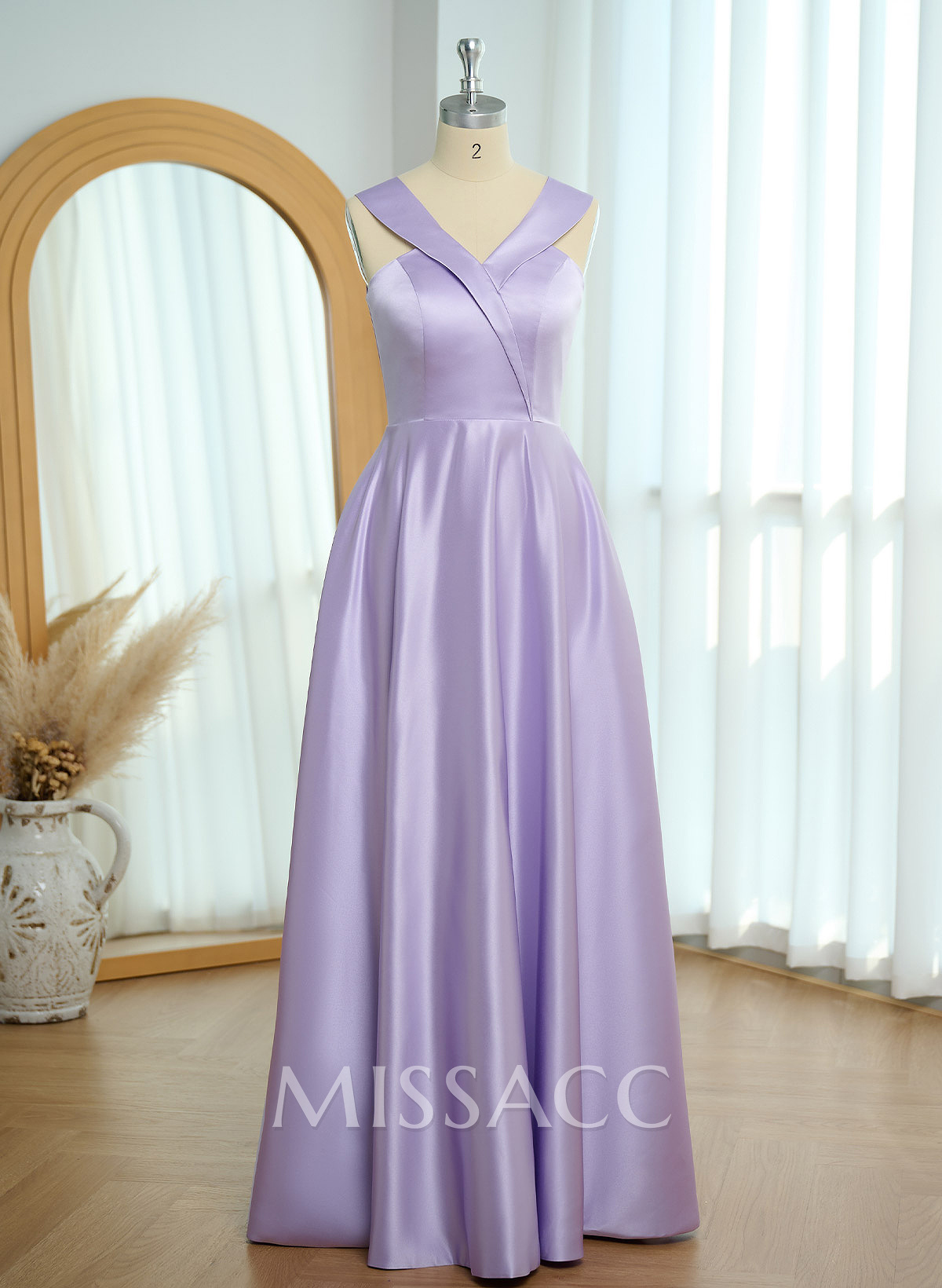 A-Line V-Neck Sleeveless Floor-Length Satin Bridesmaid Dresses A-Line V-Neck Sleeveless Floor-Length Satin Bridesmaid Dresses
