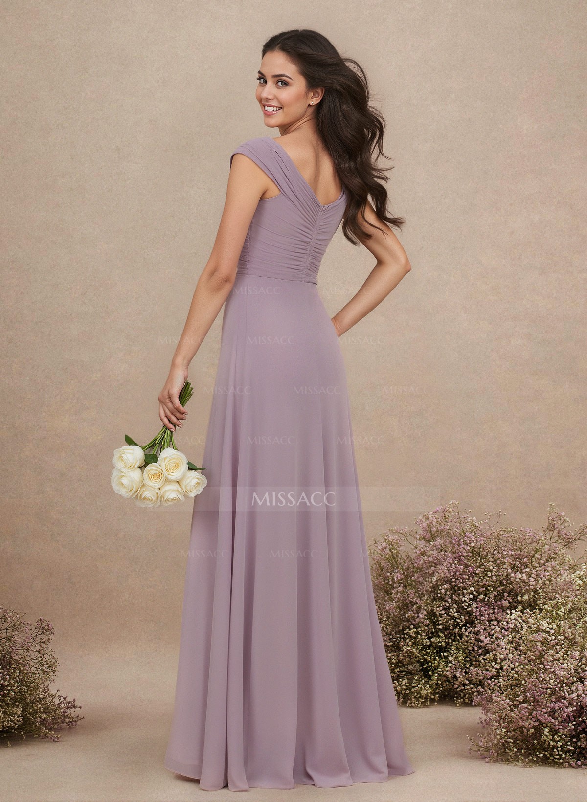 A-Line V-Neck Sleeveless Floor-Length Chiffon Bridesmaid Dresses