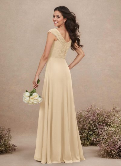 A-Line V-Neck Sleeveless Floor-Length Chiffon Bridesmaid Dresses
