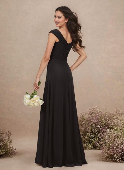 A-Line V-Neck Sleeveless Floor-Length Chiffon Bridesmaid Dresses