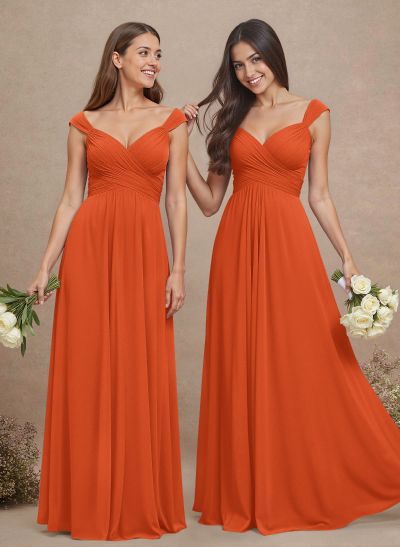 A-Line V-Neck Sleeveless Floor-Length Chiffon Bridesmaid Dresses