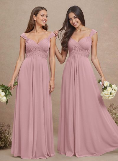 A-Line V-Neck Sleeveless Floor-Length Chiffon Bridesmaid Dresses