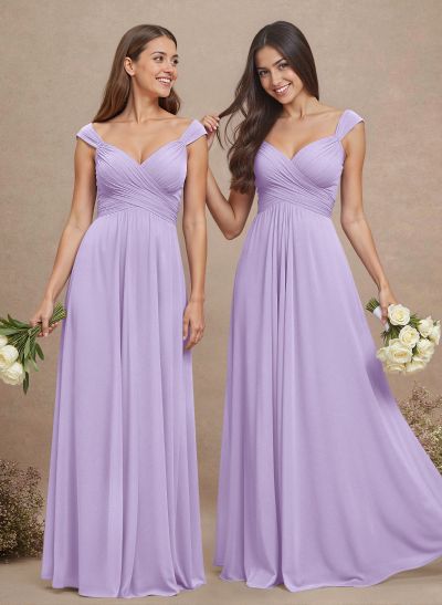 A-Line V-Neck Sleeveless Floor-Length Chiffon Bridesmaid Dresses