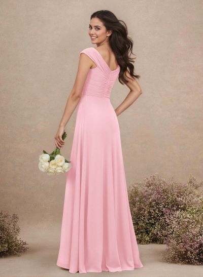 A-Line V-Neck Sleeveless Floor-Length Chiffon Bridesmaid Dresses