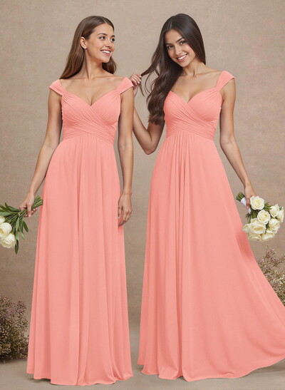 A-Line V-Neck Sleeveless Floor-Length Chiffon Bridesmaid Dresses