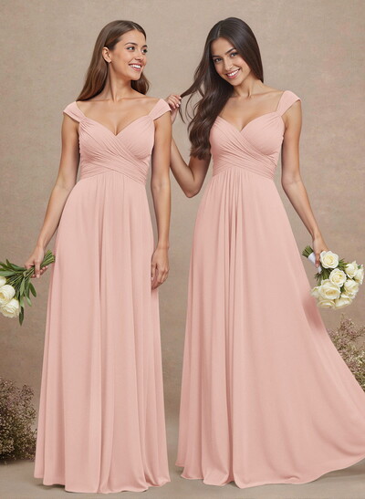 A-Line V-Neck Sleeveless Floor-Length Chiffon Bridesmaid Dresses