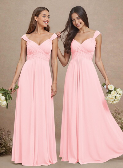 A-Line V-Neck Sleeveless Floor-Length Chiffon Bridesmaid Dresses