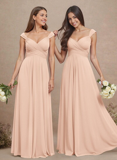 A-Line V-Neck Sleeveless Floor-Length Chiffon Bridesmaid Dresses